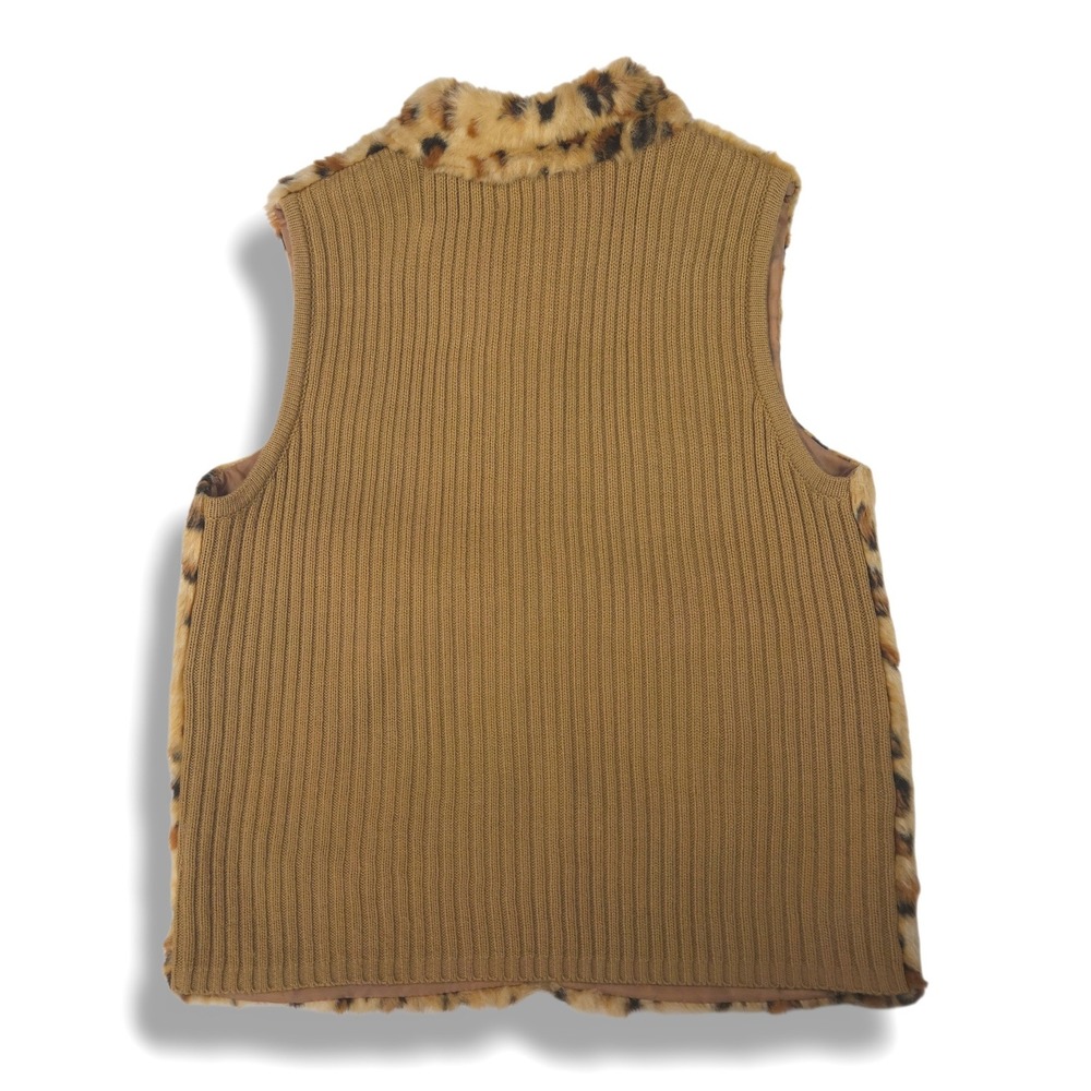 Designers Originals Faux Fur Sweater Vest Leopard Print Knit Panel Petite PS - Picture 4 of 8